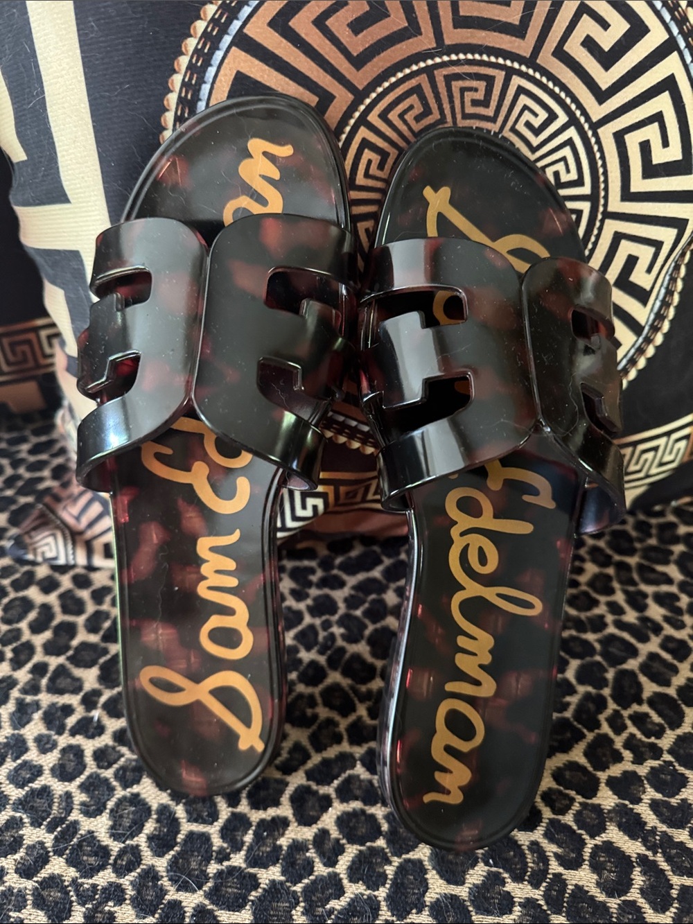 Sam Edelman Tortoiseshell Jelly Slide Sandals - Brown/Black - Picture 2 of 6
